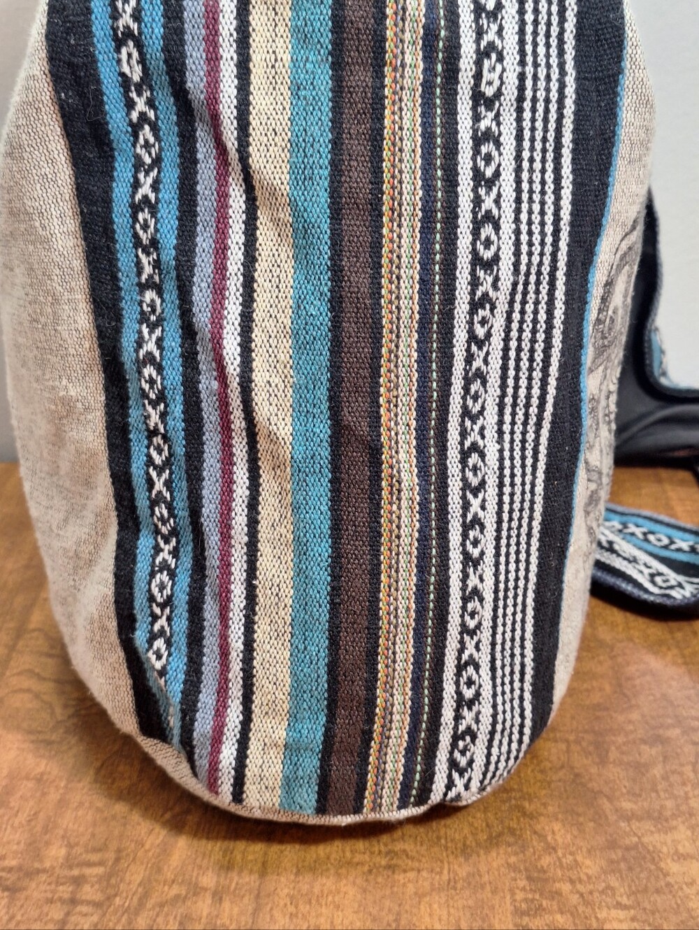 Handmade Cotton Sea Turtle Hobo Crossbody Sling Bag Wide Strap Gray Boho Hippie - Picture 12 of 16